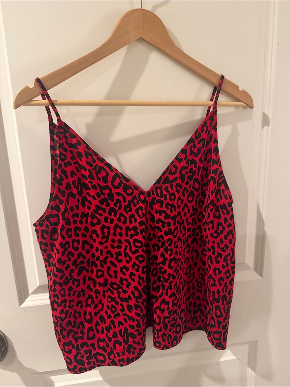 Nordstrom Red and Black Leopard-Print V-Neck Cami with Adjustable Straps